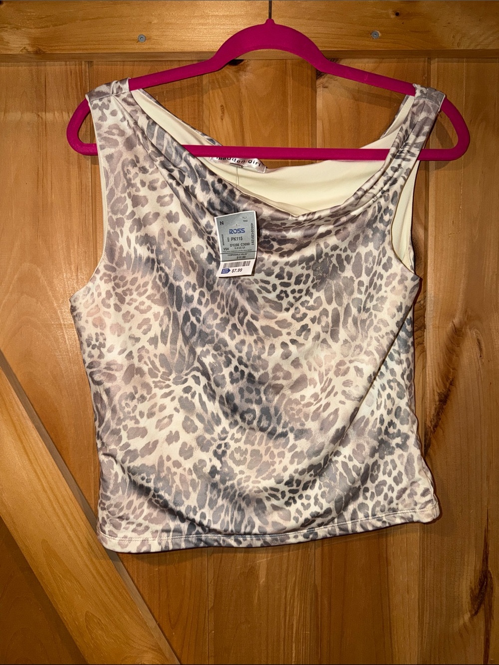 Madden Girl Leopard Print Sleeveless Cowl Neck Tank Top - Neutral